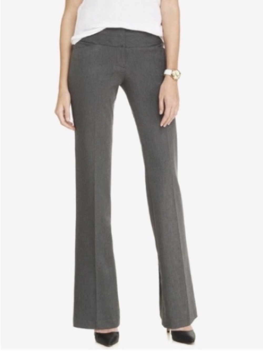 Express Editor Crepe Mid-Rise Bootcut Trouser Pant Career Minimalist Grey 8